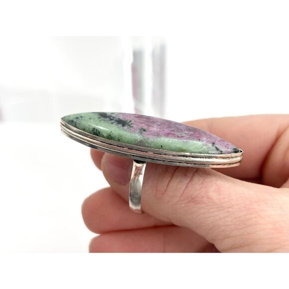 XL Natural Ruby Zoisite Cabochon Gemstone Milgrain Vintage Ring - sz 12.5 - Picture 8 of 10